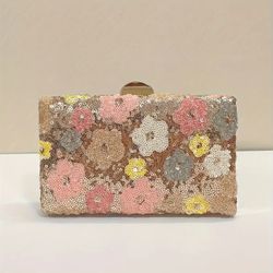 Elegant Sequin Floral Evening Clutch with Chain Strap – Party & Wedding Purse