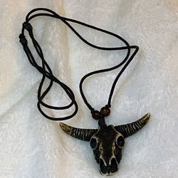 Bull Head Skull Pendant Necklace Western Cowboy