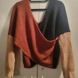 Shein curve 3xl colorblock deep v knit sweater.
