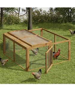 V113 $90  Portable Chicken Run Rabbit Hutch Folding Chicken Cage Hen Coop for Indoor/Outdoor, Top and Side Opening Doors Small Animal Pet Playpen No A