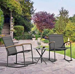 3 Pieces Patio Rocking Bistro Sets,Outdoor Textilene Fabric Conversation Bistro Set,Front Porch Rock