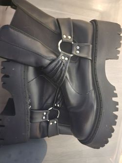 Black Platform Ankle Boots with Buckle Straps