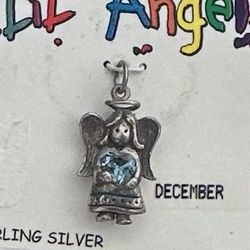 Sterling silver vintage “angel” birthstone charm pendant, new