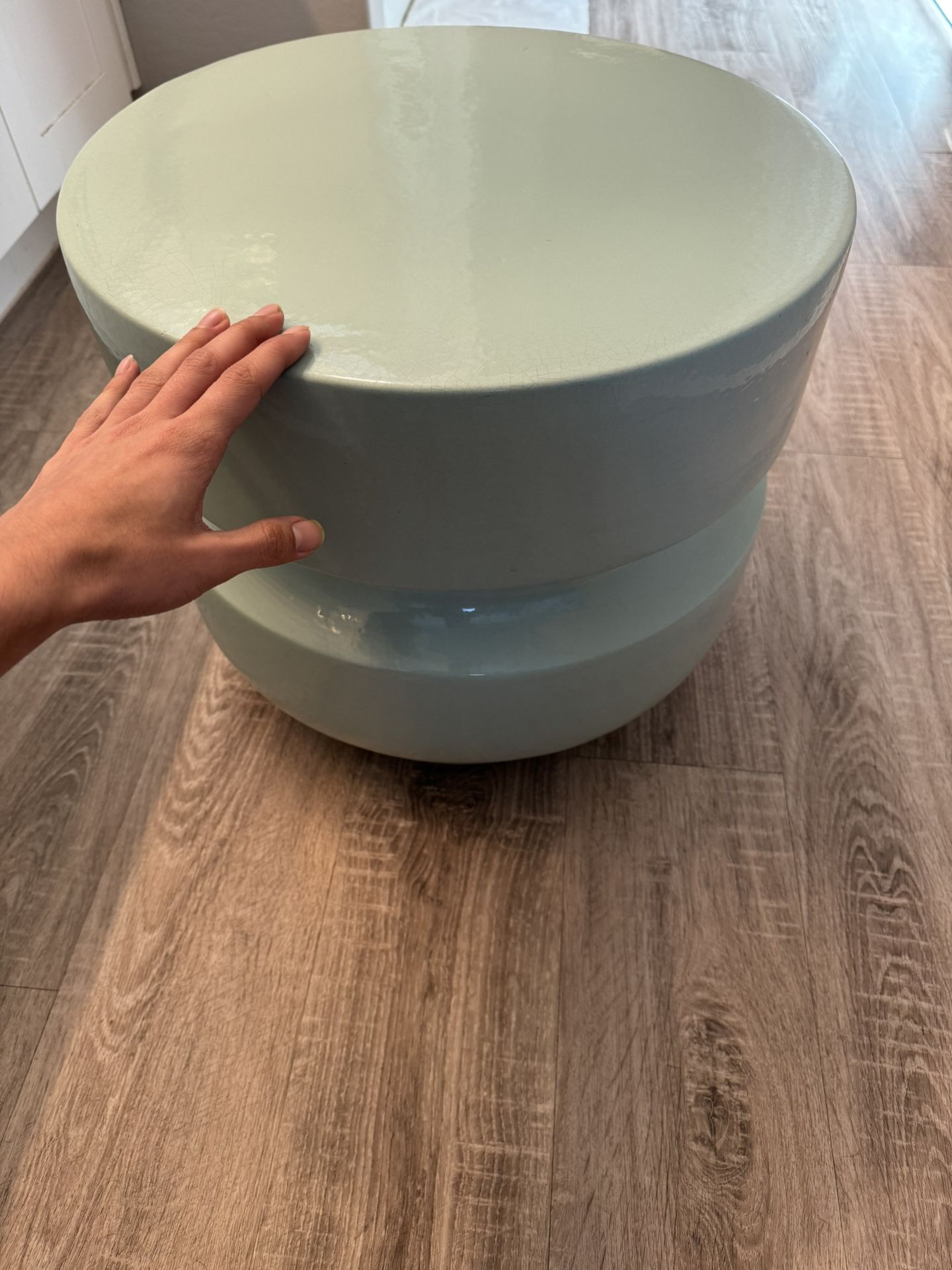 Seasonal Living Provenance Ceramic Linen Mint Gloss Balance Stool / Round Accent Table