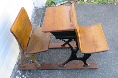 Early 1900s Child School Writing Desk Table with 2 Chairs 1214