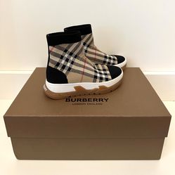 Burberry Kids Vintage Check Stretch Knit Sock Sneakers (Toddler/Little Kid) Boys Girls  Size 27 / 10.5 US