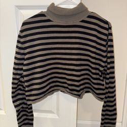 Garage Green and Black Striped & Cropped Turtleneck Sweater