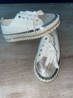 White Rhinestone Cap-Toe Canvas Sneakers