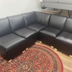 New Black Faux Leather Modular Sectional With High Quality Frame - Clearance Price 
