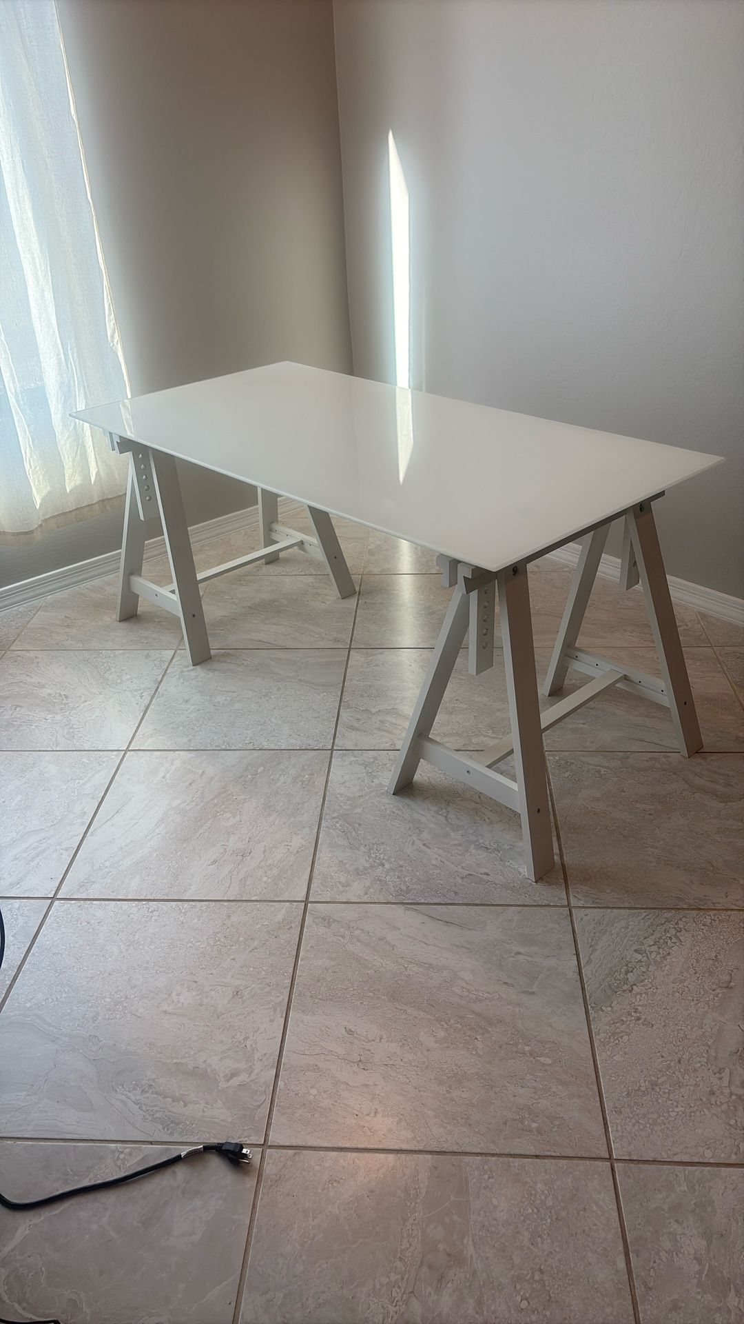 ikea Desk $70 Glass Top. Wood Stand