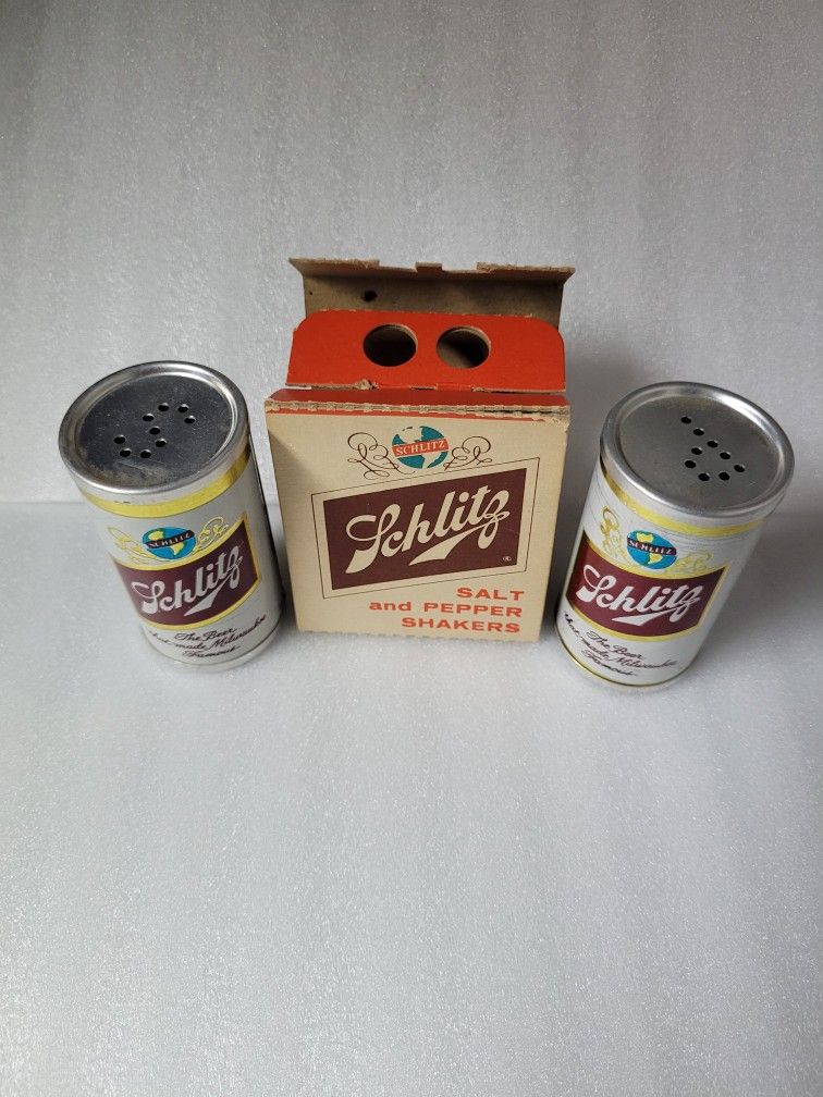 Schlitz Salt And Pepper Shakers And Bank