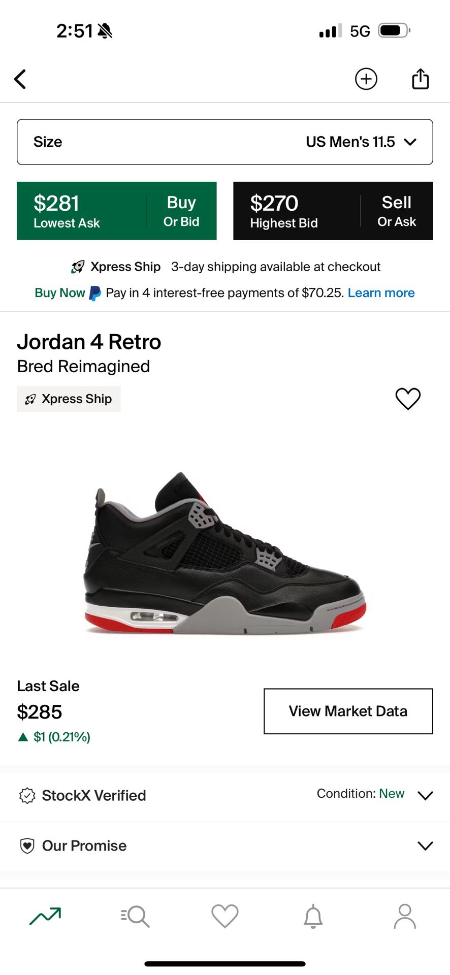 Jordan 4 Bred Reimagined Size 11.5