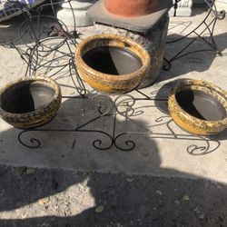 3 Piece Pottery Set With Stand Macetas