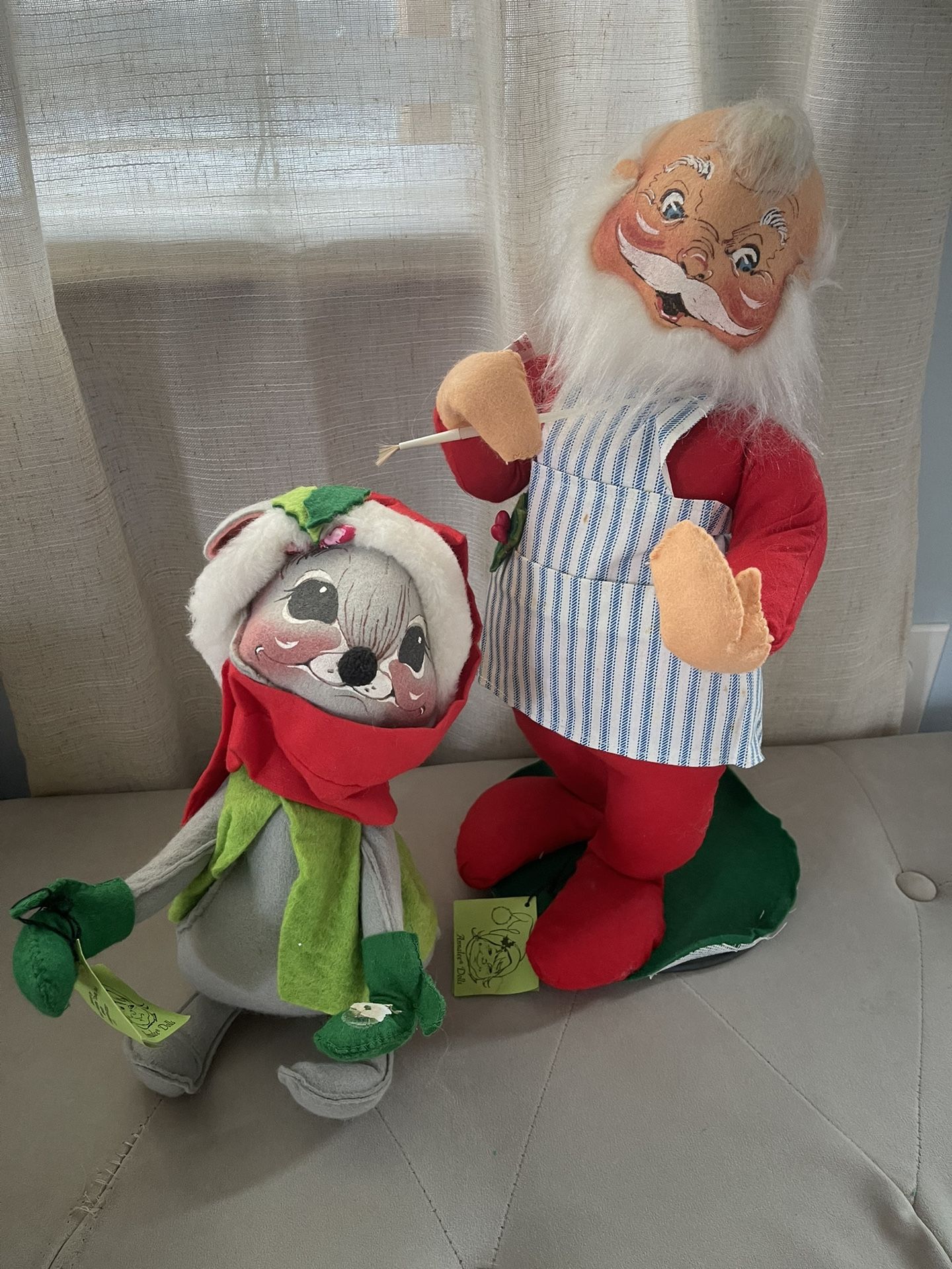 Vintage Annalee Dolls Santa & Mouse with original tags