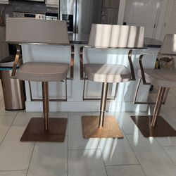 Luxury Set of 3 Modern Bar Stools – Rose Gold Legs 