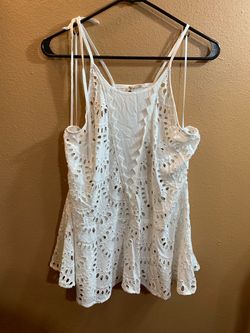 Free People Women's White Eyelet Lace Tank Top M NWT