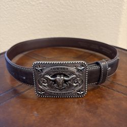 CODY JAMES Brown Cowboy Western Faux Leather Belt with Silver Buckle Size 24