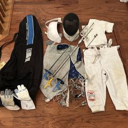 Fencing Sports Equipment 🤺 (Blue Gauntlet) Mask, Lame, Foils, Sports Bag, Pants, Jacket, Gloves, Body Cords