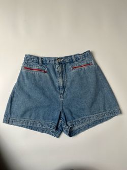 Vintage Denim Republic Light Wash Red zippers Denim Shorts Size 28”