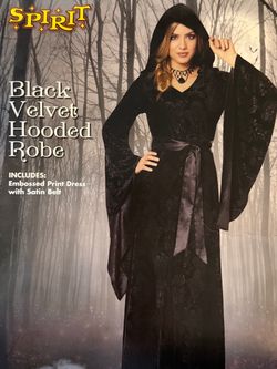 Spirit Black Velvet Hooded Robe Costume