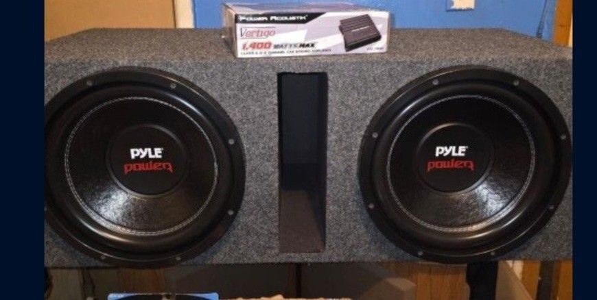 Pyle Power 12 Inch Dual Bass Box Subwoofers With 1400 Watts Power Acoustik Amp