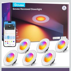 Govee Smart Retrofit Recessed Lighting 6 Inch, Wi-Fi Bluetooth Direct Connect RGBWW Retrofit Can Lights, 65 Scene Modes, Works with Alexa & Google Ass
