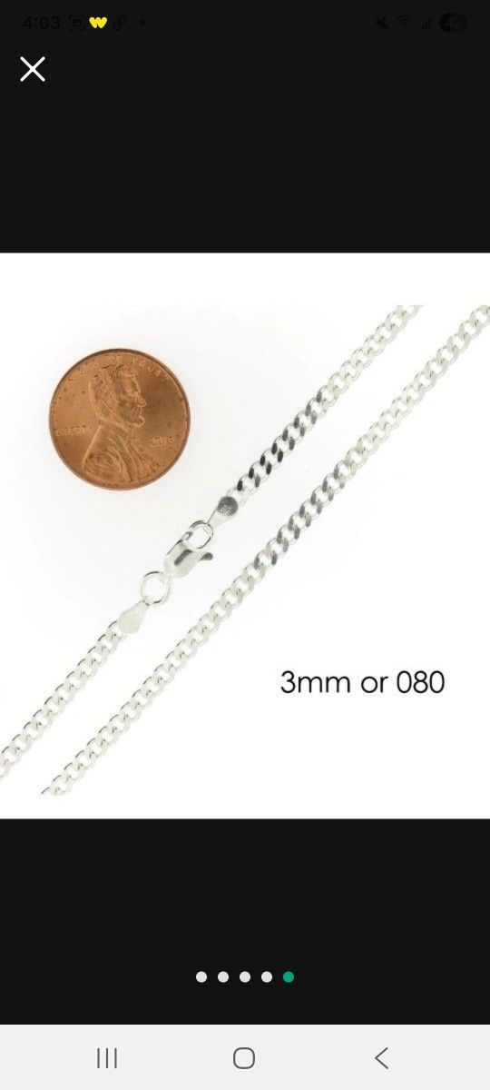 22" Cuban Curb Chain Necklace - New - 3mm - Italian Sterling Silver - Unisex