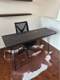 Modern Table/ Desk: Dark Wood Top, Hairpin Legs