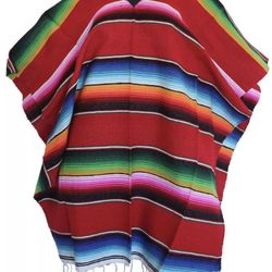 Adult Colorful Striped Saltillo Serape Mexican Fiesta PONCHO pancho costume