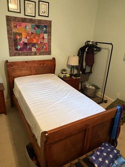 SINGLE BED - SLEIGH - SOLID WOOD with Mattress & Box Spring -$100
