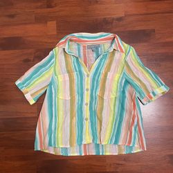 By design multicolored striped shirt sleeve button up top