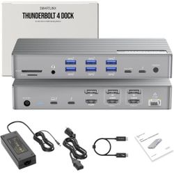 Thunderbolt 4 Dock with Displaylink Chipset - MacBook Docking Station Dual/Triple/Quad/Penta Monitor - 21 Ports 40Gbps, 150W Charging, 8K/4K Displays 