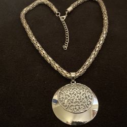 18”SilverTone Wide Necklace With Pendant …extension 