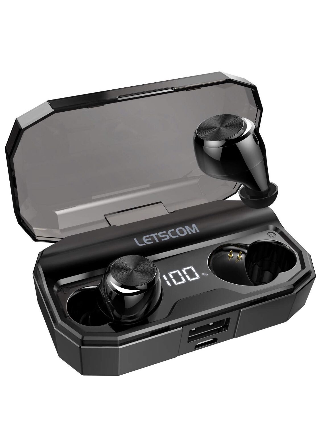 Letscom Wireless Earbuds, Bluetooth 5.0 Headphones IPX6 Sweat Proof, 80 Hours Playtime with Wireless Charging Case, HD Stereo Built-in Mic in-Ear Spo