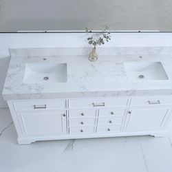 72-in White Undermount Double Sink Bathroom Vanity with White Engineered Stone Top