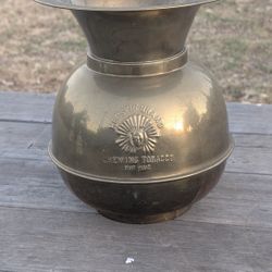 Antique 10.5" Brass Spittoon – REDSKIN Brand Chewing Tobacco Advertising