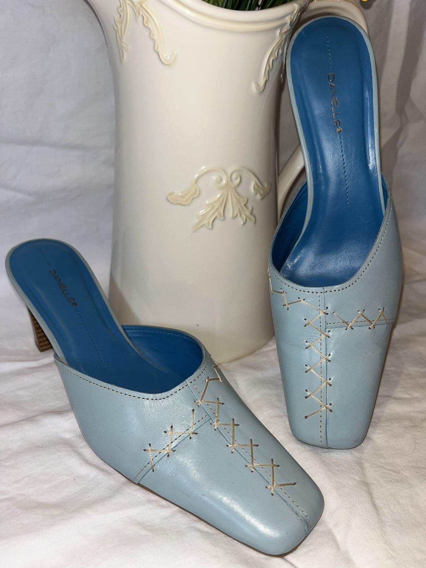 Vintage Danelle Baby Blue Cross Stitched Heels