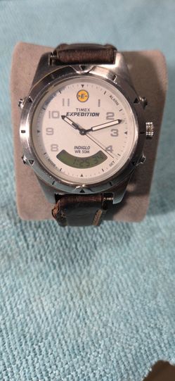 Timex Expedition Ana-Digi Watch White Dial Indiglo Alarm WR50M Leather