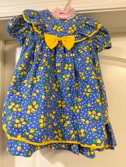 Vintage C.I. Castro & Co Girls Floral Dress Size 3T Blue Yellow Puff Sleeve