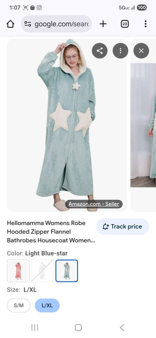 New Hellomamma Long Hooded Robe Light Blue Stars L/xl