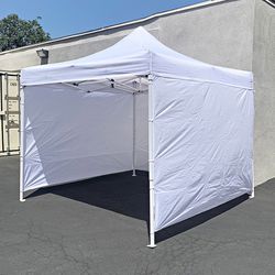 $120 (Brand New) Heavy duty white 10x10 ft canopy with 3 sidewalls ez popup outdoor gazebo, carry bag 