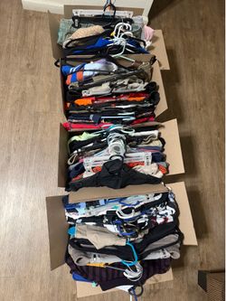 Huge Clothing & Misc. Lot 100 lbs + : 70+ Clothes + 4-5 Crates – Must Take All
