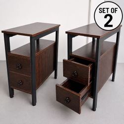 NEW $50 Set Of 2 Off Chestnut Brown Color Narrow Side Cabinet Nightstand Night Stand Table With 2 Drawers  
