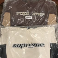 Supreme FW 24’ Week 5 Division Hooded Sweatshirt Brown And Natural, Spellout Embroidered Track Jacke