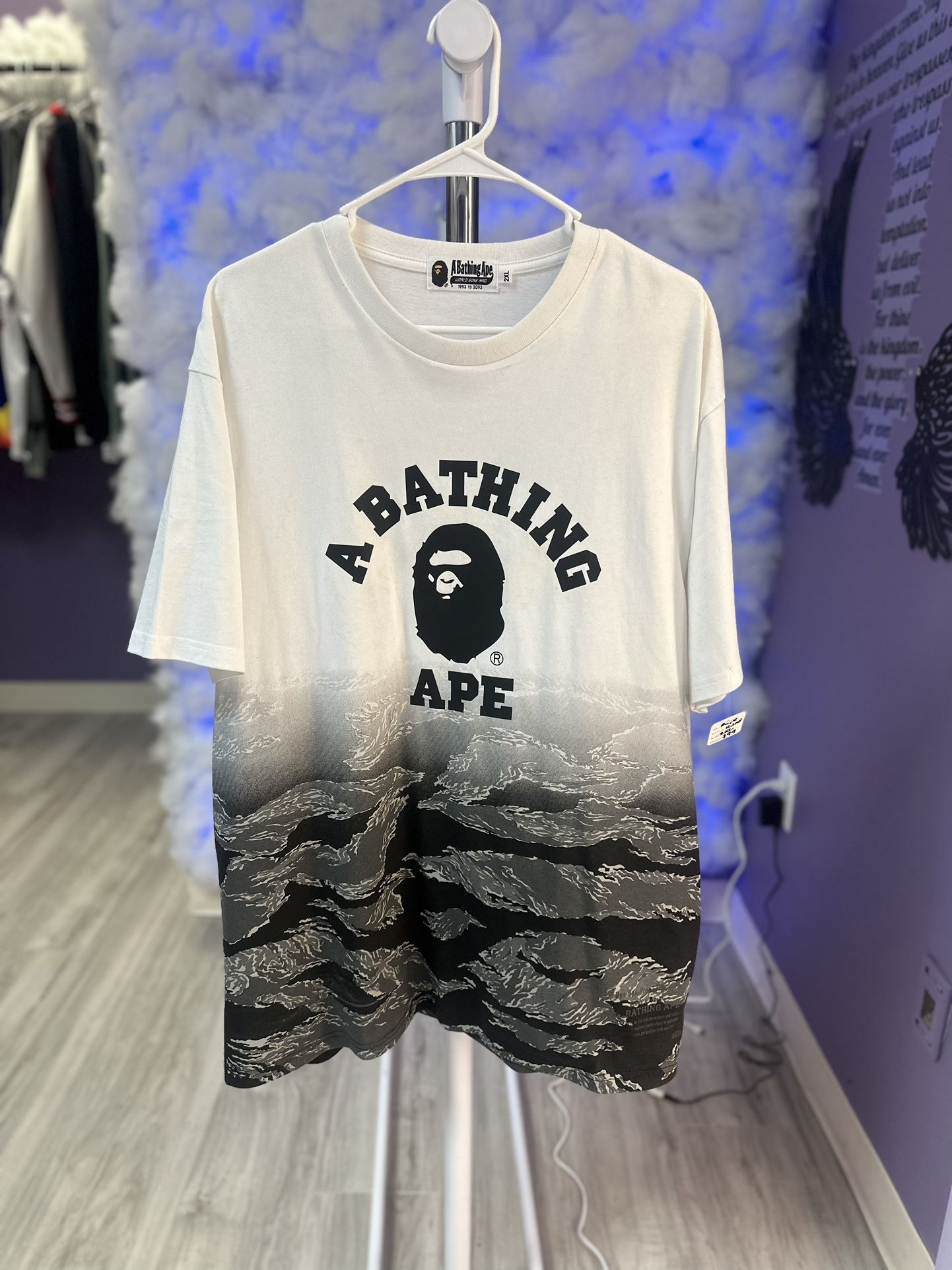 Bape T-Shirt White Grey Tiger Camo