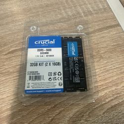 Crucial 32 GB (2 X 16 GB) DDR5 5600 SODIMM Laptop RAM