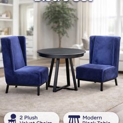 2 Plush Velvet Chairs Modern Black Table