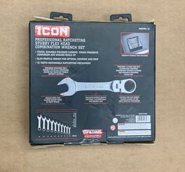 New ICON WRSTFM-10 10 Piece Ratcheting Stubby Flex Head Wrench Tool Set Metric 10-19mm Attachment Job Site Auto Professional Construction Home DIY