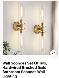 Wall Sconces Set Of Two, Hardwired Brushed Gold Bathroom Sconces Wall Lighting
