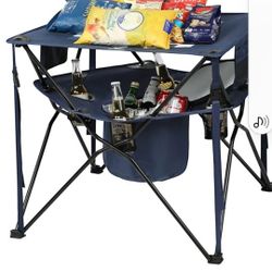 NEW. OUTTERBANKS. CAMPING TABLE WITH COOLER AND SNACKHOLDER. WITH CARRYING BAG
3  COLORS.  GREY. GREEN. 
 11525 S HALSTED.  Dunkin Donuts/
7111.S WEST